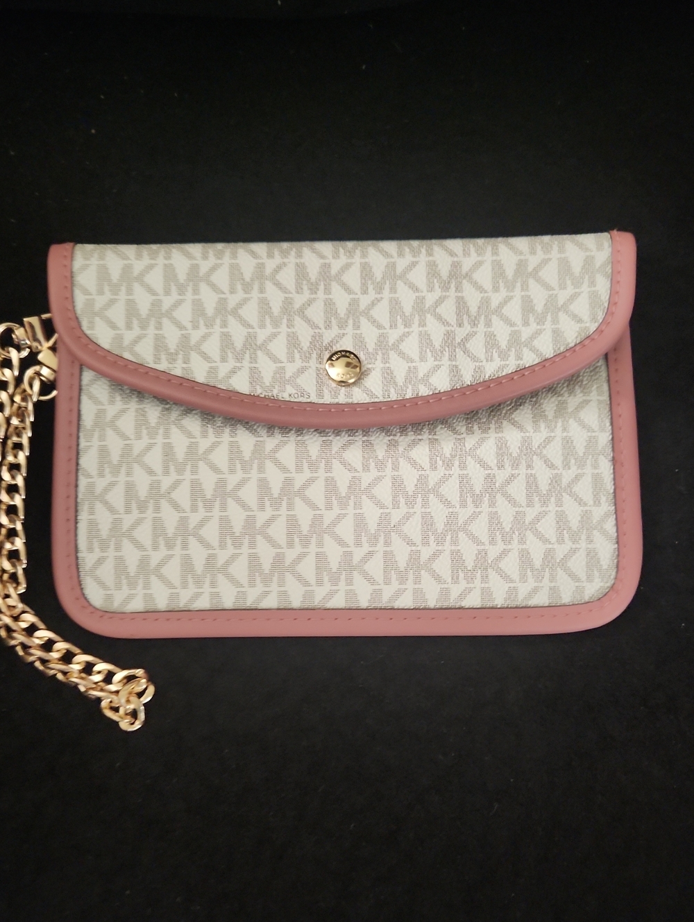 Michael Kors Pink Trim Signature Logo Chain Clutch Wristlet / Wallet - NWOT